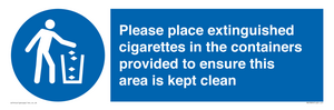 Please place extinguished cigarettes in the containers provided to ensure this area is kept clean